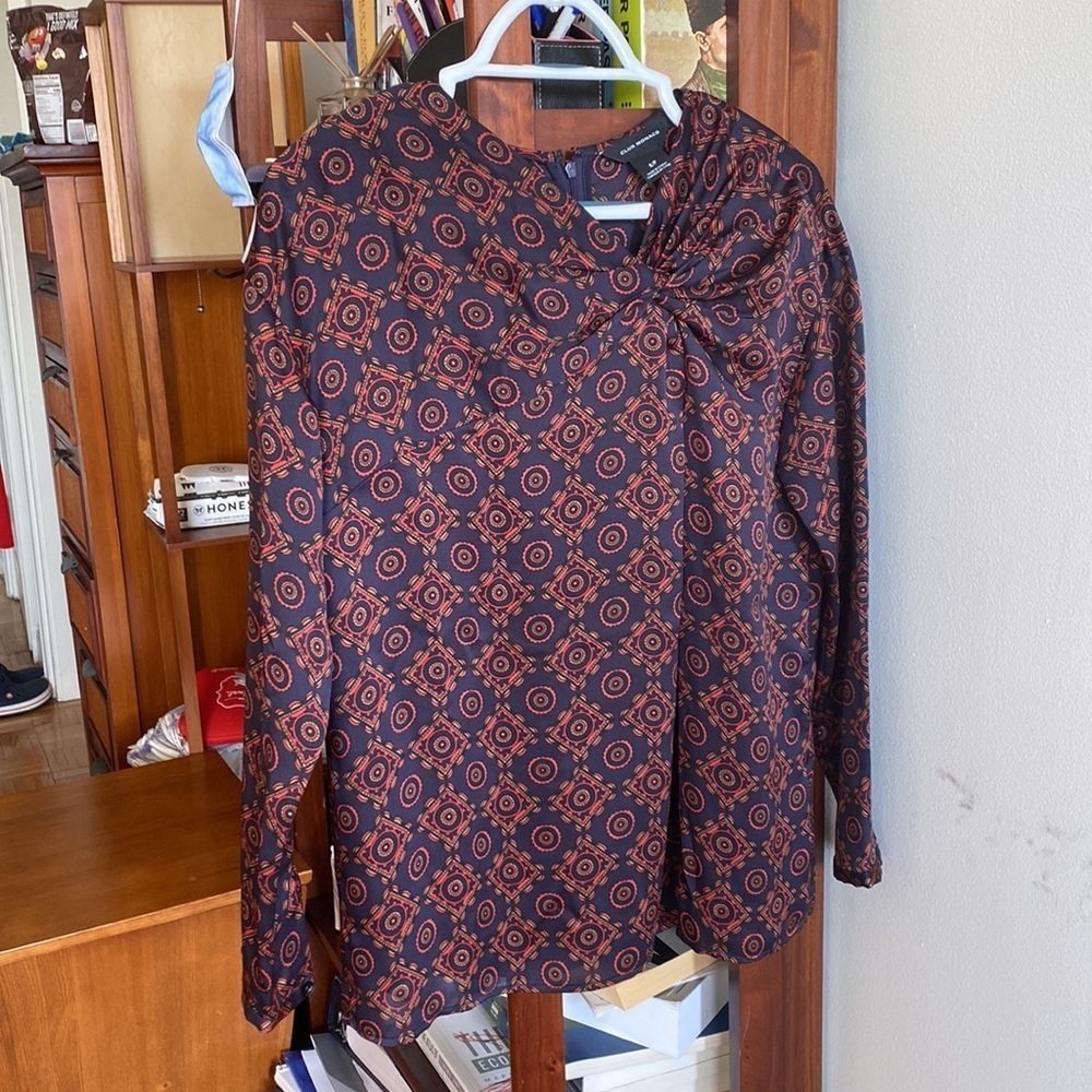 Club Monaco Red & Navy Blue Nautical Twist Front Blouse in Eclipse Blue